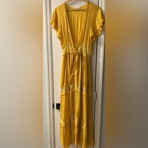 Promesa Yellow Boho Hippie Maxi Dress sz M NWOT